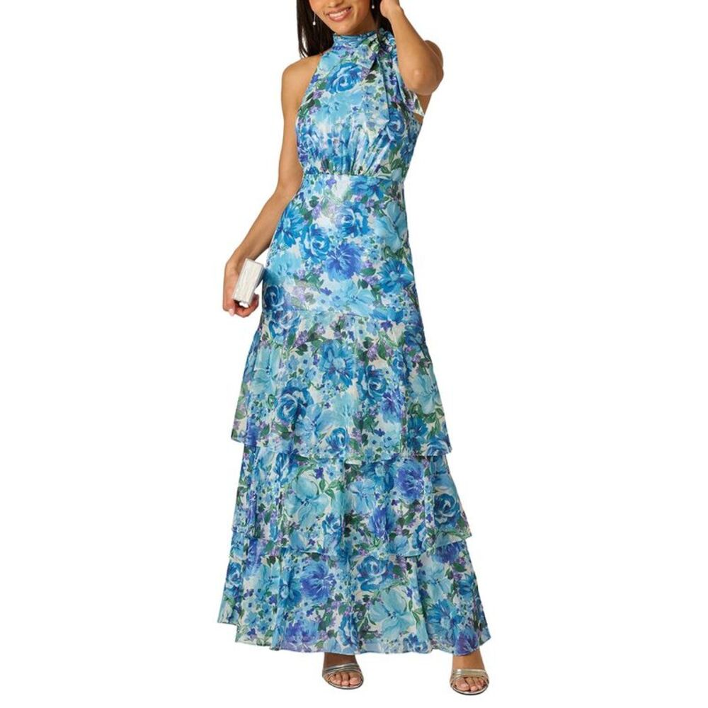 Adrianna Papell Womens  Glazed Printed Chiffon Long Gown